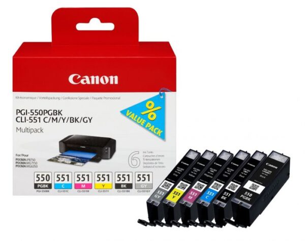 Canon PGI550 CLI551 Pack de 6 Cartuchos de Tinta Originales - 6496B005