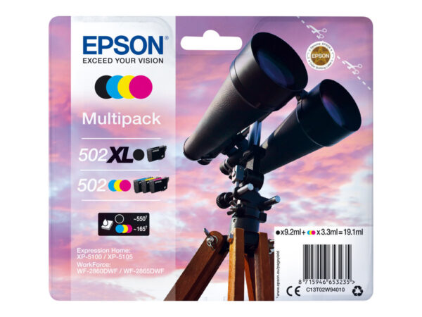 Epson 502XL 502 Pack de 4 Cartuchos de Tinta Originales - C13T02W94010