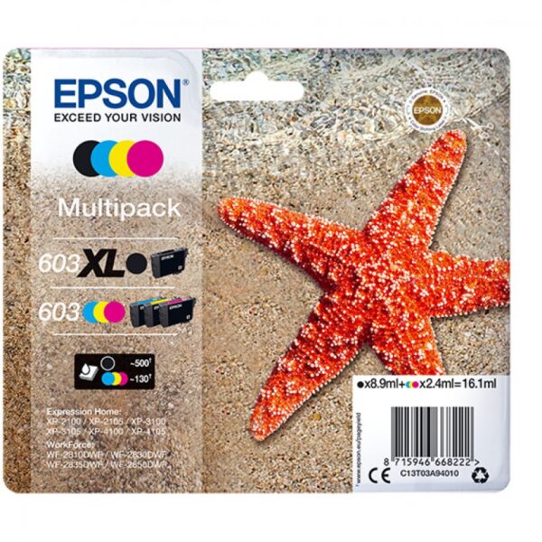 Epson 603XL 603 Pack de 4 Cartuchos de Tinta Originales - C13T03A94010