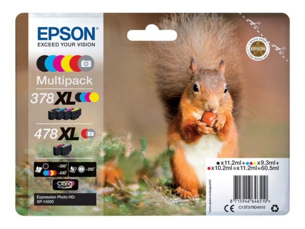 Epson 378XL 478XL Pack de 6 Cartuchos de Tinta Originales - C13T379D4010