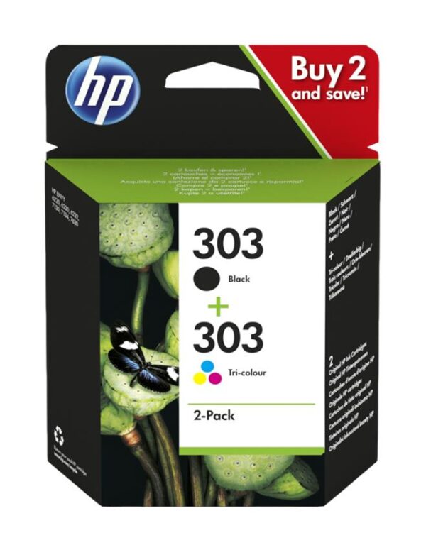 HP 303 Negro + Color Pack de 2 Cartuchos de Tinta Originales - 3YM92AE