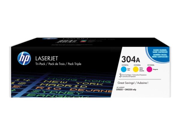 HP CC531A CC532A CC533A Pack de 3 Cartuchos de Toner Originales - 304A