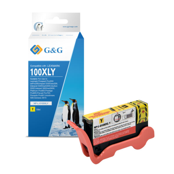 PREMIUM Lexmark 100XL Amarillo Cartucho de Tinta compatible - Reemplaza 14N1071E 14N1095E 14N0902E 14N0922E